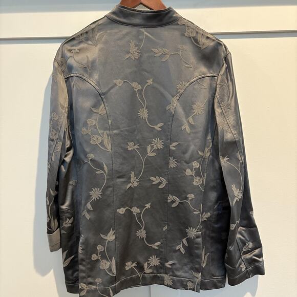 Hache Jacket Women 46 US 10 Gray Floral Jacquard Mandarin Collar Made in Italy - Picture 5 of 15